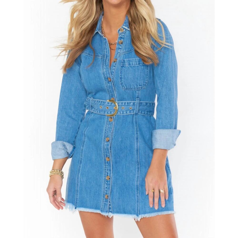 NEW NWT Show Me Your Mumu Durango Belted Denim Mini Dress Size XS